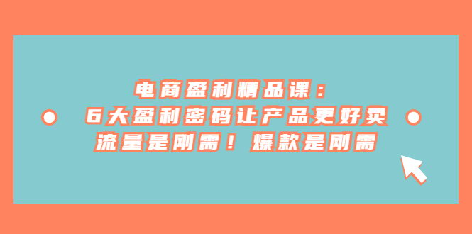电商 盈利精品课：6大盈利密码 让产品更好卖，流量是刚需！爆款是刚需
